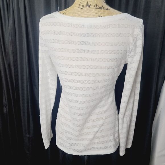 Express White Semi Sheer Striped Scoop Neck Long Sleeve Shirt Medium - Picture 3 of 8